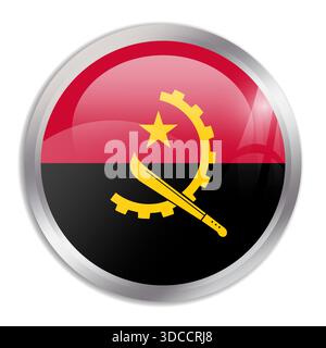 Angola flag - glossy circle button in metal frame displays a colorful flag of a country cultural identity and heritage. The essence of national pride and unity. Stock Vector