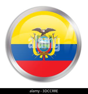 Ecuador flag - glossy circle button in metal frame displays a colorful flag of a country cultural identity and heritage. The essence of national pride and unity. Stock Vector