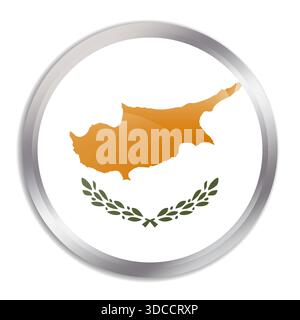 Cyprus flag - glossy circle button in metal frame displays a colorful flag of a country cultural identity and heritage. The essence of national pride and unity. Stock Vector