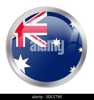 Australia flag - glossy circle button in metal frame displays a colorful flag of a country cultural identity and heritage. The essence of national pride and unity. Stock Vector