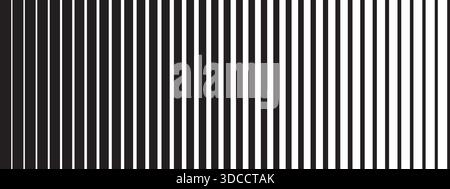 Vertical black parallel straight lines of different thickness isolated on white background. Simple striped graphic print. Shutters texture with fading Stock Vector
