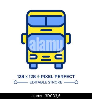 Double decker bus pixel perfect line color icon Stock Vector