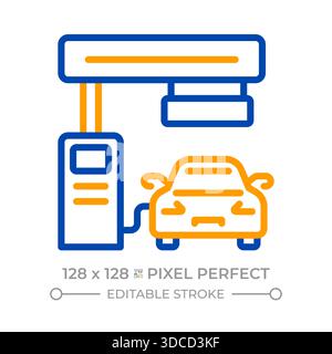 Gas station pixel perfect two color line icon Stock Vector