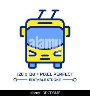 Trolleybus pixel perfect line color icon Stock Vector