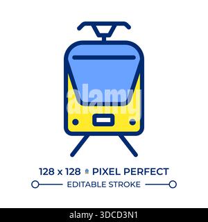 Tram pixel perfect line color icon Stock Vector