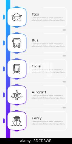 Public transport types square blue gradient vertical infographic 5 steps Stock Vector