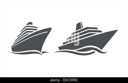 Black and White Cruise Ship Silhouettes Vector – Luxury Ocean Liner Icons Stock Vector