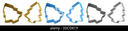 Set of metal cookie cutters for homemade Christmas biscuit on a white background. 3d render of making gingerbread cookies in the kitchen. Stock Photo