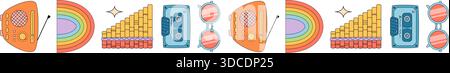 Groovy Y2K Seamless Music Border Pattern Stock Vector