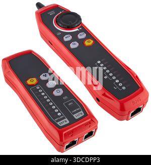 Universal LAN cable tester with test buttons and scan mode. On a white background in isolation. Stock Photo