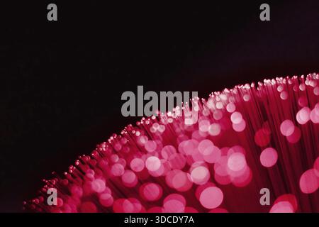 Abstract neon light in trendy color Viva Magenta on the black background. Color of the year 2023. Stock Photo