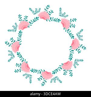 Round Sea Frame with Pink Shells and Seaweed Stock Vector