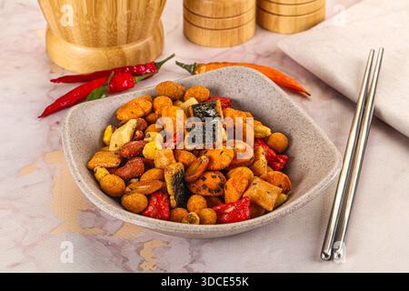 Round Chili Rice Rackers Japanese snack - Chili mame arare rice spicy cracker Stock Photo - Alamy