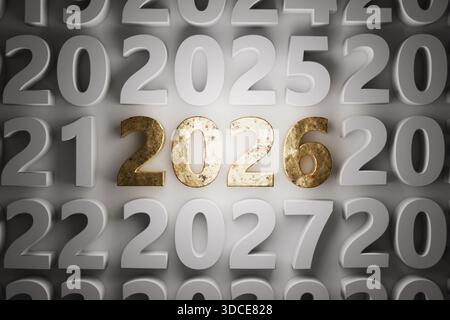 Highlighting the year 2026 in glowing gold among many grey numbers, symbolizing focus on the future, new beginnings, planning, and upcoming success. 2 Stock Photo