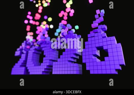 Abstract 3D render of luminous purple geometric lines and layered ...