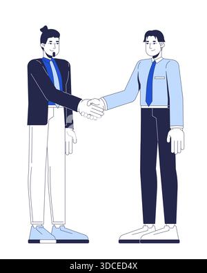 Two business men shaking hands in agreement 2D cartoon characters Stock Vector