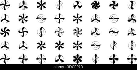 Set of airplane propeller icons. Vector aviation symbols for aircraft, drones, and transport engineering themes Stock Vector