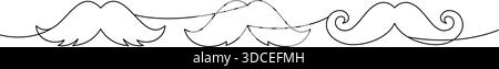 Set of moustache line drawings. Minimal continuous line art mustaches for retro design, hipster branding, barbershop logos and creative modern Stock Vector