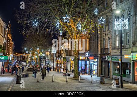 Christmas street lights. Warrington town centre. Stock Photo