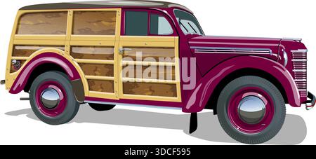 Vector retro woody wagon. Available eps-10 vector format separated by groups with transparency effects for one-click recolor Stock Vector
