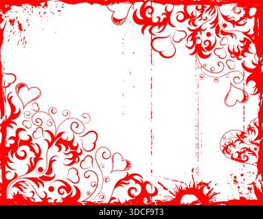 Valentines Day grunge frame with Hearts and flowers, element for design, vector illustration Stock Vector