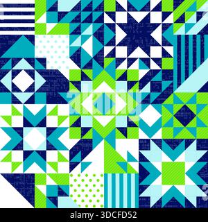 Winter Christmas stars patchwork, irregular geometric background, seamless vector repeating pattern, quilt folk art design layout, repeating geometric Stock Vector