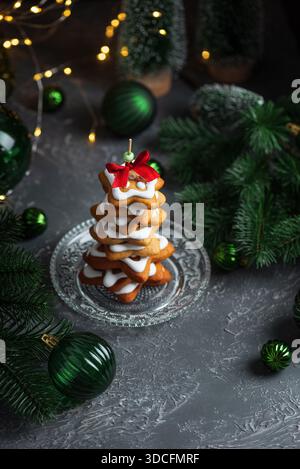 Christmas Tree Cookie Stack with Icing and Ornaments Stock Photo