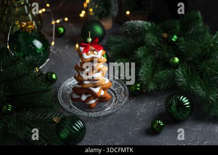 Christmas Tree Cookie Stack with Icing and Ornaments Stock Photo