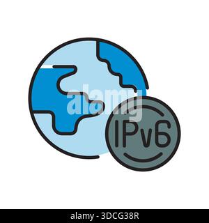 ipv6 deployment black line icon. Vector isolated element.Editable stroke Stock Vector