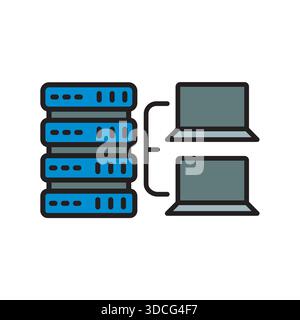 virtual machine black line icon. Vector isolated element.Editable stroke Stock Vector