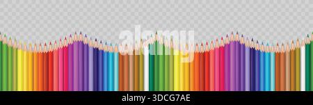 Pencil seamless border for school vector background with isolated color pencils row and rainbow spectrum. Colorful art supplies and drawing equipment for education or creative concept. Stock Vector