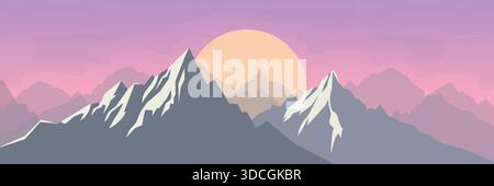 Sunrise Over High Mountains Panorama Nature Wallpaper Design. Stock Vector