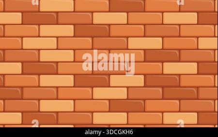 Seamless brick wall pattern vector background of red and orange clay bricks. Stock Vector