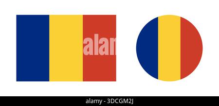 Flag of the Romania. Set of Romanian Flag circle, rectangle icons. Round, rectangular Romanian flags. Stock Vector