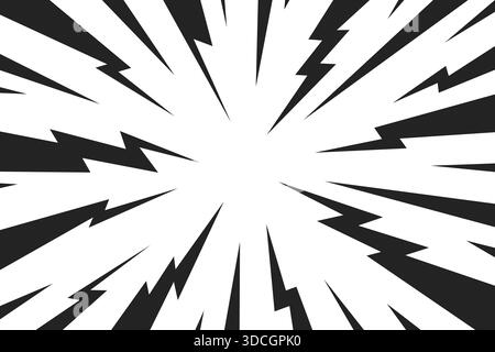 Background with thunder. Bolt line comic backgrounds. Lightning anime. Concentration effect lines. Cartoon pop art. Manga light ray. Zigzag pattern Stock Vector