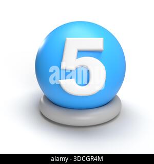 3D rendering of number 5 on globe. 3D rendering globe and number 5 concept for education, business Stock Photo