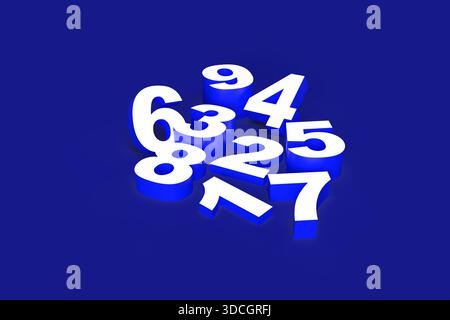 3d render numbers 1-9. 3D render numbers 1-9 on dark blue background. 3D 1-9 numbers stock photo Stock Photo