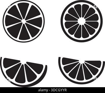 Citrus slice Silhouette vector illustration set of full and half orange lemon designs Stock Vector