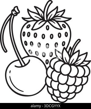 Strawberry cherry raspberry Silhouette vector illustration of mixed berry fruits Stock Vector