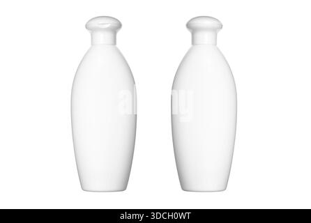 Two blank white plastic cosmetic bottles isolated on white background. Stock Photo