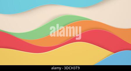 Multicolored wavy layers on a beige background with blue, green, orange, red, and yellow hues. Stock Vector