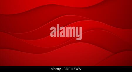 Vibrant red wavy abstract background with layered curved shapes and subtle gradient effects. Stock Vector