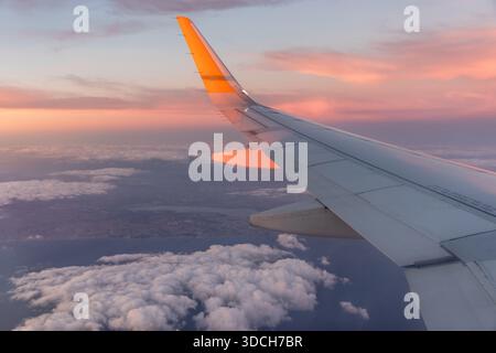 Evening view of Istanbul coast viewed from an airplane, Turkey Stock Photo