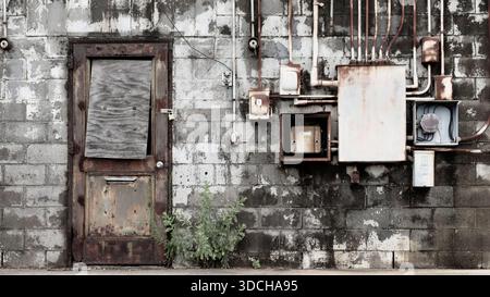 Old and out of date industrial building with rusty electrical components Stock Photo