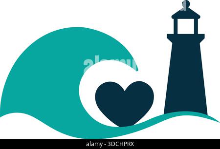 Wave Heart Lighthouse Modern Icon Vector Logo Template Creative Design Stock Vector