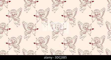 Multiple cupids holding bows and arrows arranged in a repeating pattern. The background is light, creating a simple aesthetic suitable for various dec Stock Vector