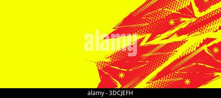 Abstract Grunge Pop Art Background with Red Brush Strokes and Yellow Arrow Shapes with Halftone Pattern Stock Vector