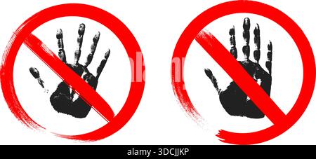 Prohibition hand sign in striking red warns against unauthorized entry set. Stock Vector