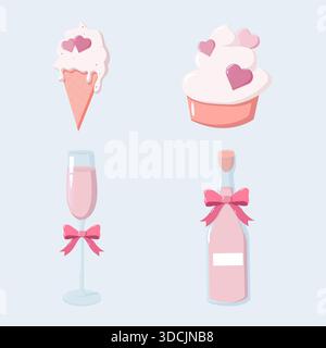 Valentine Dessert Drink Celebration Art Stock Vector
