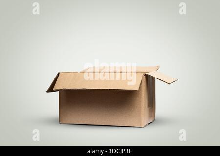 Side view of open basic cardboard box Stock Photo